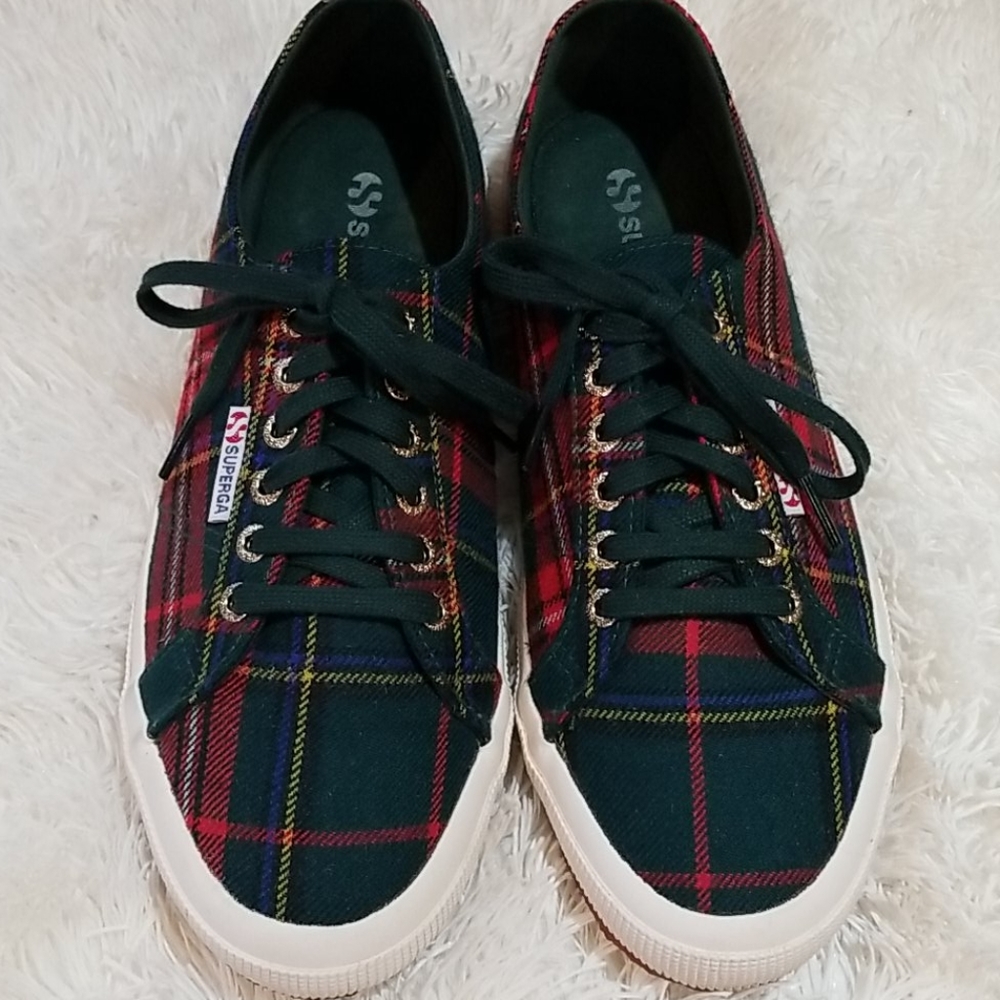 Superga Plaid Green Red Low-Top Sneakers